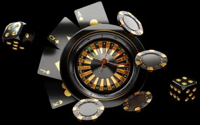 roulette, chips, kaarten, dobbelstenen voor het spelen van poker